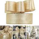AIMUDI Gold Christmas Ribbon 2.5" Champagne Wired Ribbon Christmas Ribbon Wired Gold Glitter Ribbon for Christmas Tree Wreaths Gift Wrapping Tree Topper Bows Wedding Holiday Home Decor - 50 Yards