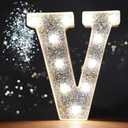 3 x Pooqla Light Up Letters, LED Marquee Letters for Silver Birthday Decorations, Battery Powered Night Light Teenager Girl Room Decor, Gift for Girls Boys Wedding Bedroom Christmas Party Decor, Letter V