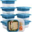 GoodCook EveryWare Food Storage Containers with Lids BPA-Free Plastic Lunch Cube Set Perfect for Food Prep & Meal Packing 2-Compartment Leak-Resistant Design Keeps Foods Fresh, 7-Pack, Blue