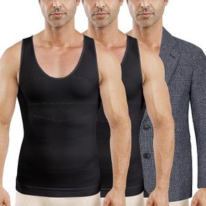 MEETWEE 1/3/5 PC Men's Compression Shirt Sport Body Shaper Slimming Undershirt Tummy Tank Top Workout Gym Shapewear, XL