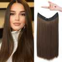 REECHO Invisible Wire Hair Extensions with Transparent Headband Adjustable Size Removable Secure Clips in Straight Secret Hairpiece for Women (20 Inch (Pack of 1), Medium Brown with Highlights)