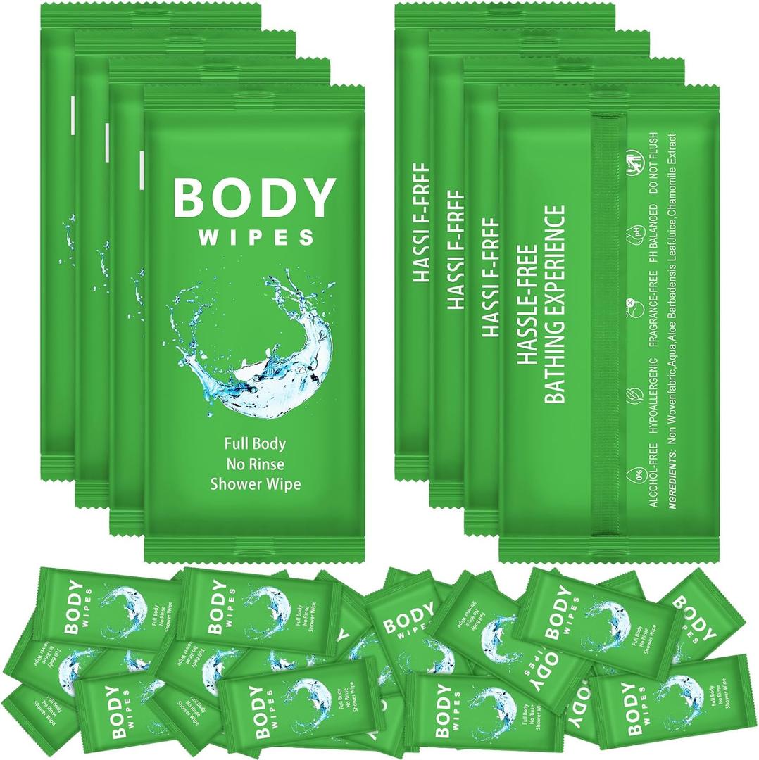 Treela 300 Pcs Large Body Wipes Bulk Deodorant Travel Size for Homeless Care Package Supplies Individually Wrapped Adults Bathing No Rinse Wet Wipes Men Women Hygiene Items(7.09" X 9.84",Green)