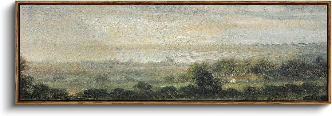 InSimSea Extra Large Framed Vintage Wall Art, Living Room Country Farmhouse Decor, Wild Field under Sky Landscape Paintings, Canvas Prints, Scenery Long Picture for Bedroom Above of Bed,12x36inch
