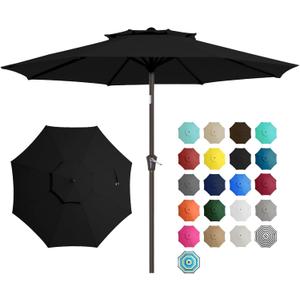 JEAREY 9' 2-Tiers Patio Umbrellas Outdoor Table Market Umbrella w/Push Button Tilt/Crank, 8 Sturdy Ribs, UV Protection Waterproof Sunproof(Black) (9FT)