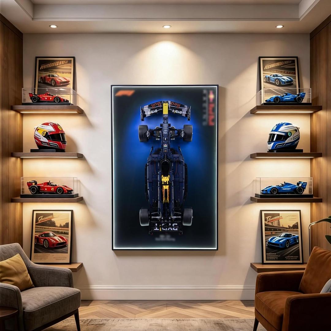 Display Wallboard for Lego Technic Red Bull Racing RB-20 Model Car,Display Board with LED Lights,Adult Collectibles Wall Mount,Gift Idea, Home Decor(No Car Included)