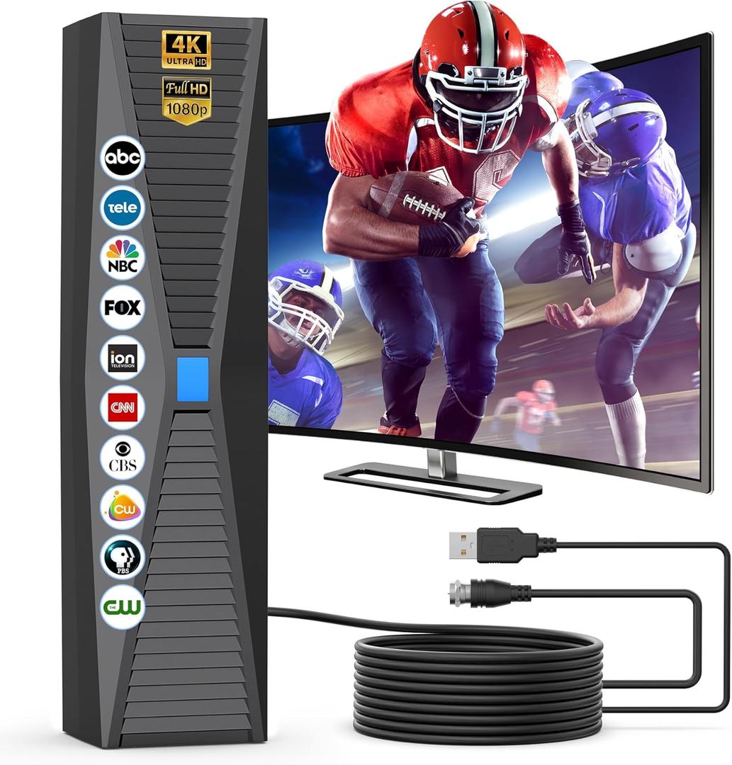 2025 TV Antenna Indoor,1000+ Miles Long Range Antenna for Smart TV with 360 Signal Strongest Booster, HD Digital Antenna for All TVs Supports Local Channels 1080P 4K.