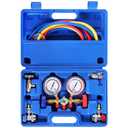 YSTOOL 3 Way AC Manifold Diagnostic Gauge Refrigerant Charging Set for Air Conditioner HVAC R134a R404a Freon with 5FT Hose R134a Adjustable Quick Couplers Can Tap Acme Adapter