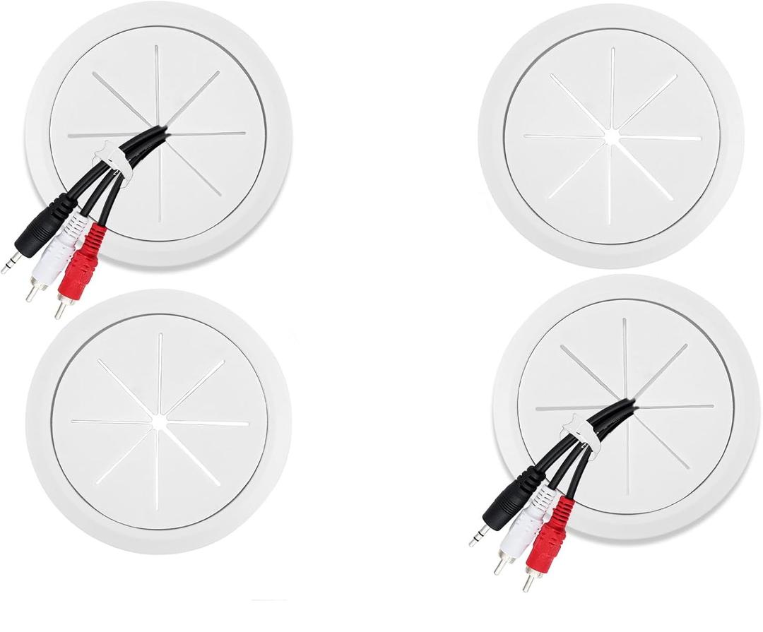 4 Pack Cord Hider for Wall Mounted TV, 2-3/8"(60mm Hole) Cord Hider for TV Wall, in Wall Cable Management Kit, Includes 4 Pass Throughs, 1 Hole Saw Drill Attachment & 10 Cable Ties for Easy Install