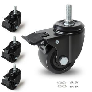 3 Inch Heavy Duty Threaded Stem Casters (1/2"-13 x 1) - 4400lbs Capacity Set of 4, Dual Locking Swivel Casters Wheels for CNC Machine, Industrial Workbench, Medical Carts and Workshop Toolboxes