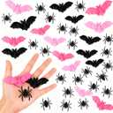 2 x Soulchen 200 Pcs Halloween Plastic Bats Spiders Mini Bats and Fake Spiders Creepy Scary Prank Toys Plastic Insect Toys Halloween Miniatures for Home Indoor Spooky Theme Decorations
