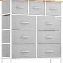 YITAHOME Dresser with 9 Drawers - Fabric Storage Tower, Organizer Unit for Room, Living Room, Hallway, Closets - Sturdy Steel Frame, Wooden Top & Easy Pull Fabric Bins (Light Gray)