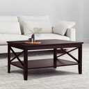 ChooChoo Oxford Coffee Table with Thicker Legs, Espresso Wood Coffee Table with Storage for Living Room 40 inches, 21.6"D x 39.3"W x 17.7"H