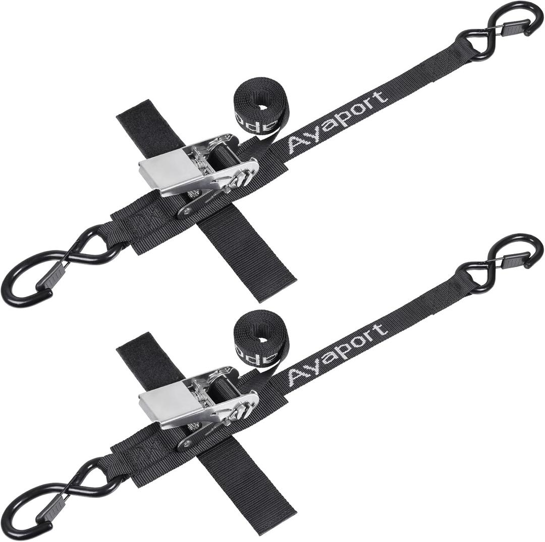 Ayaport Boat Tie Down Straps to Trailer (Stainless Steel Ratchet) 5 Feet, 2400lbs Break Strength Heavy Duty Ratchet Boat Straps, Boat Transom Straps Boat Trailer Accessories for Boating Safety, Black
