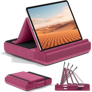 KDD Tablet Pillow Stand, Multi-Angle Viewing Ipad Holder for Lap, Bed and Desk, Foldable Soft Pad Dock with Stylus Mount Compatible with Ipad Pro 12.9, 10.5, 11, Air, Mini, Phones, Books, E-Reader