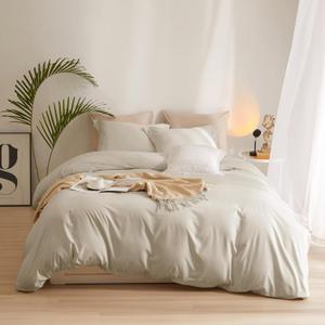 King Size Soft Duvet Set - Boho Beige Tan Bedding - 104'x90' Comforter with 2 Pillowcases