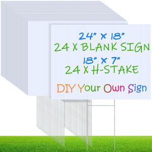 Timgle 24 Set Blank Yard Sign and H Metal Stakes Large White Corrugated Plastic Signage 18 x 24 Inch Visibility Garden Lawn Signs for Yard Sales Graduation Political Lawn Party Decoration and Estate