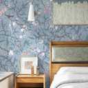 5 x Boho Floral Wallpaper Peel and Stick Leaf and Bird Contact Paper Blue and Pink Wallpaper for Cabinets Thickened and Waterproof Self Adhesive Removable Wallpaper for Bedroom Vinyl 17.378.7