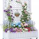 YITAHOME 42.5x14.2x61 in Planter Box with Trellis/Outdoor Privacy Screen, All-Weather Raised Garden Bed with Wheels & Drain Plug for Climbing Plants Flowers Herbs, White