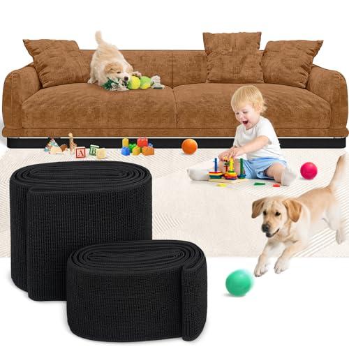 Sunoyar Elastic Under Couch & Bed Blocker for Kids & Pets Toys Adjustable Gap Guard Stops Lost Toys, No Tools Install Fits Right-Angle Furniture Legs (3" H x 132" L)