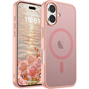 SUPFINE Magnetic for iPhone 17 Case (Compatible with MagSafe)(Military Grade Drop Protection) Translucent Matte Shockproof with Anti-Fingerprint Phone Cover 2025,Pink