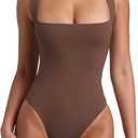 REORIA Butsmooth Womens Sexy Sleeveless Square Neck Double Lined Basic Bodysuit Tank Tops (Small, Coffee)