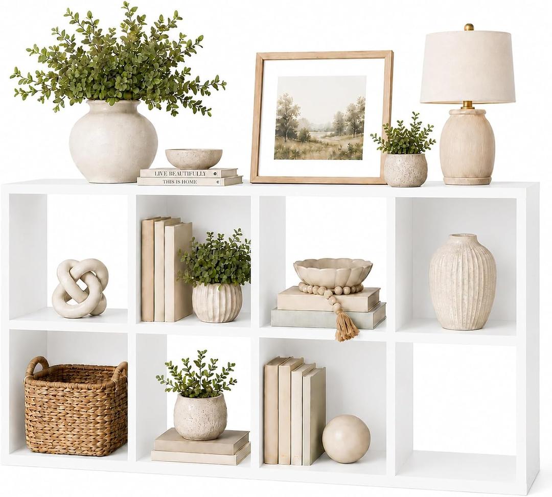 IULULU 8-Cube Storage Organizer, Freestanding Bookcase Display Shelf, White
