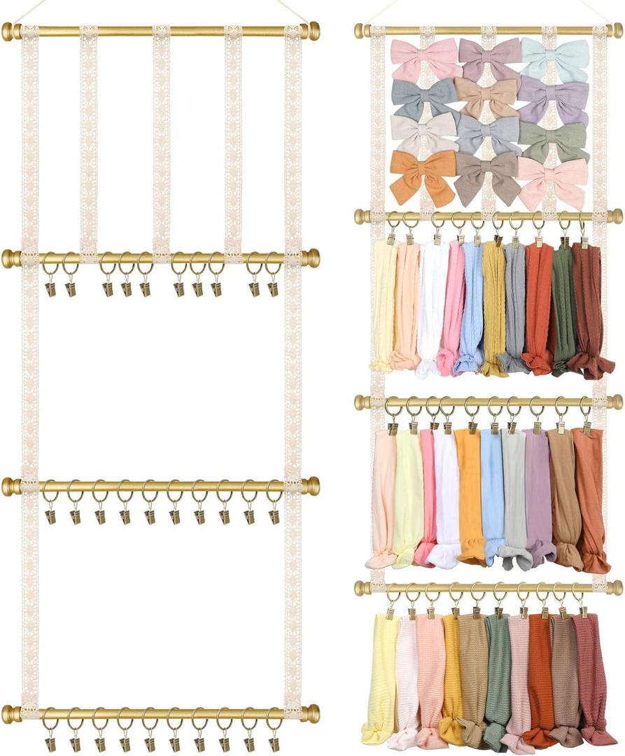 POVETIRE Headband Holder Hair Bows Organizer for Girls,Baby Headbands Hair Accessories Organizer Storage Headband Wall Hanging Decor for Nursery Toddler Girls Room (Bronze Vintage Color)