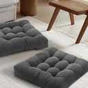 Floor Cushions for Adults Floor Pillows for Sitting Large Square Tufted Meditation Pillows Memory Foam 2 Pcs, 24" x 24", Dark Grey