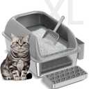 Stainless Steel Litter Box with Lid, XL Extra Large Metal Cat Litter Box for Big Cats, High Sided Design with Scoop & Pedal, Non-Stick, Anti-Leak, Easy to Clean-Light Grey (1_Pack)
