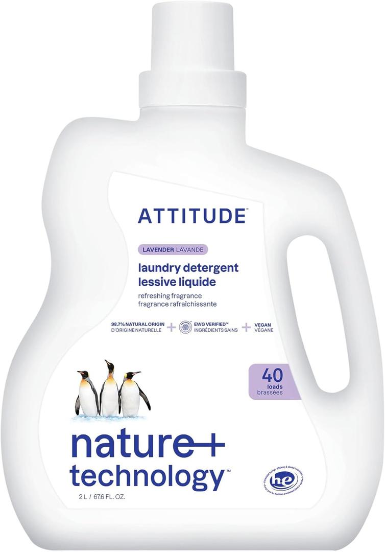 ATTITUDE Liquid Laundry Detergent, EWG Verified Laundry Soap, HE Compatible, Vegan and Plant Based Products, Cruelty-Free, Lavender, 40 Loads, 67.6 Fl Oz