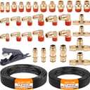 CheeMuii 32 Pcs Brass DOT Air Line Fittings With 50 FT 1/4" and 32.8 FT 3/8" DOT Air Lines Kit 3/8" 1/2" NPT Thread & Quick Connect Fittings for Semi Truck Trailer or Industrial Air System