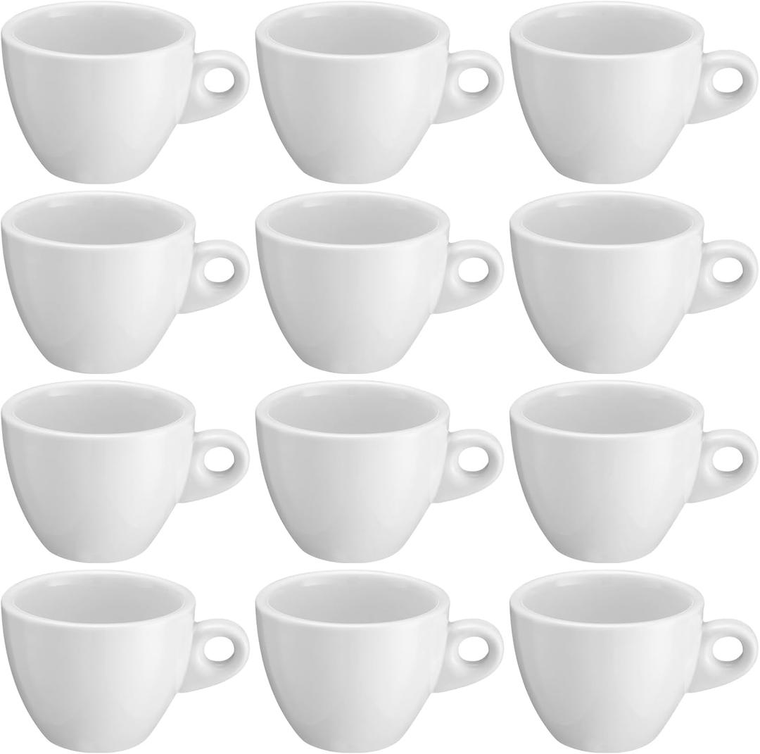 Reallnaive 12 Pcs Porcelain Espresso Cup Set 5 oz 150 ml White Tiny Ceramic Coffee & Tea Mugs for Cafes Offices Homes and Restaurants