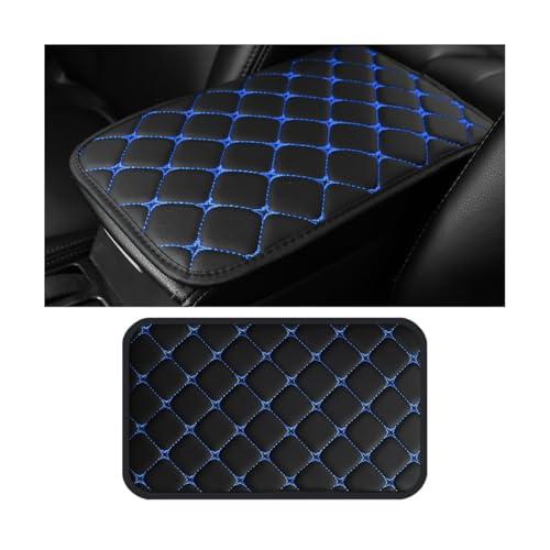 HZEL Car Center Console Cushion Pad, PU Leather Vehicle Armrest Protection Cover, Waterproof Automotive Interior Arm Rest Seat Box Mat Accessories, Universal for SUV, Sedan, Truck (Black/Blue)
