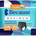 Because Premium Maximum Absorbency Adult Incontinence and Postpartum Bladder Leak Underwear for Women, Heavy Absorbency, Disposable, Black, Large, 40 Count (2 Packs of 20)