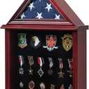 Solid Wood Flag Display Case Military Shadow Box Fit a Folded 3'x5' Flag for Army Navy Air Force Veteran Flag American Military Flag Display Case with Certificate Holder, Mahogany