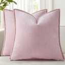 decorUhome Chenille Soft Cozy Throw Pillow Covers 22x22 Set of 2 Modern Farmhouse Boho Velvet Decorative Euro Sham Pillow Cases with Stitched Edge for Couch Sofa Bed Home Valentines Decor, Blush Pink