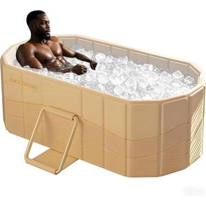59 XXL Oval Cold Plunge tub for Athletes, Portable Ice Bath Tub, Extra Large Full-Body Ice Bath Tub for Recovery, Home & Outdoor Use  Beige