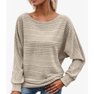 Women's Soft Sleeve Pullover Long Sleeve Top, Fall Trendy Casual Sweaters Crewneck Tunic L