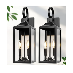 " Large Outdoor Wall Light - Black Outside Wall Mounted Light Fixture, Exterior Farmhouse Wall Sconce Lantern 2-Light, Modern Porch Lighting Exterior Lamp for House, Pack of 2 