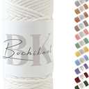 BOCHIKNOT Braided Macrame Cord 4mm x 109yds - Braided Rope for Macrame Wall Hangings, Plant Hangers - 4mm Braided Macrame Cord - Cotton Macrame Cord for Crafts - 4mm Macrame Cord Braided (Milk White)