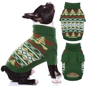 PUMYPOREITY Dog Christmas Sweater, Warm Dog Sweater Medium Size Dog, Turtleneck Medium Dog Sweaters, Soft Dog Christmas Outfit for French Bulldog, Schnauzer, Green, M
