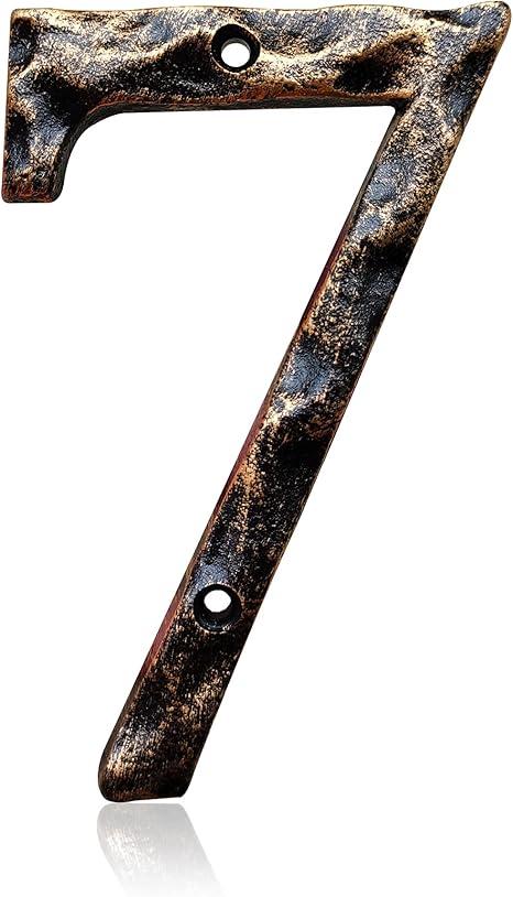 5.5 Inch House Numbers & Letters, Highly Visible Cast Iron Metal Home Address Number for Street Office Mailbox, Antique Brass (Number 7)