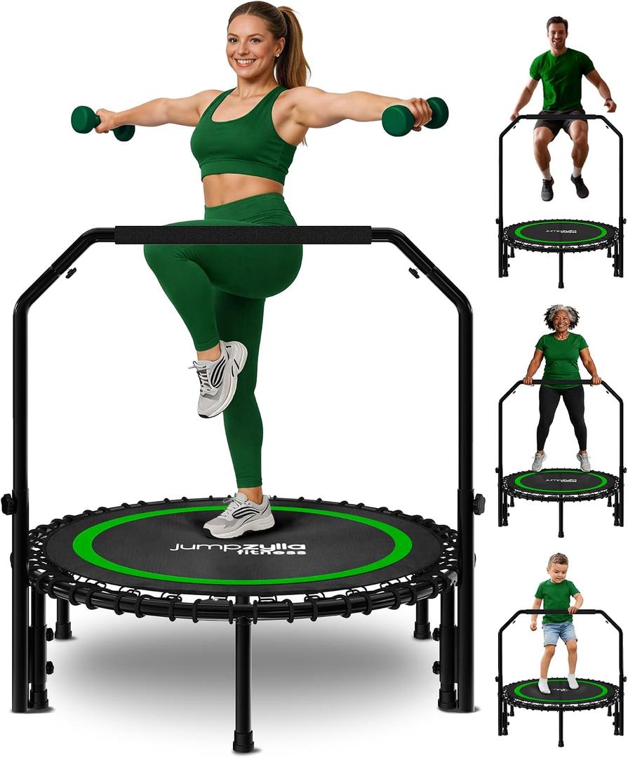 Mini Rebounder Trampoline for Adults, Fitness Trampoline with Bar | 450/550 lbs Exercise Trampoline with Adjustable Handle, 40/48 in for Indoor/Outdoor Workouts