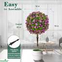 Artificial Purple Rose Topiary Ball Trees with Ground Spike Set of 2, Faux Boxwoods for Outdoor Planters, UV Resistant Artificial Outdoor Plants for Porch, Fake Bushes Round Shrub