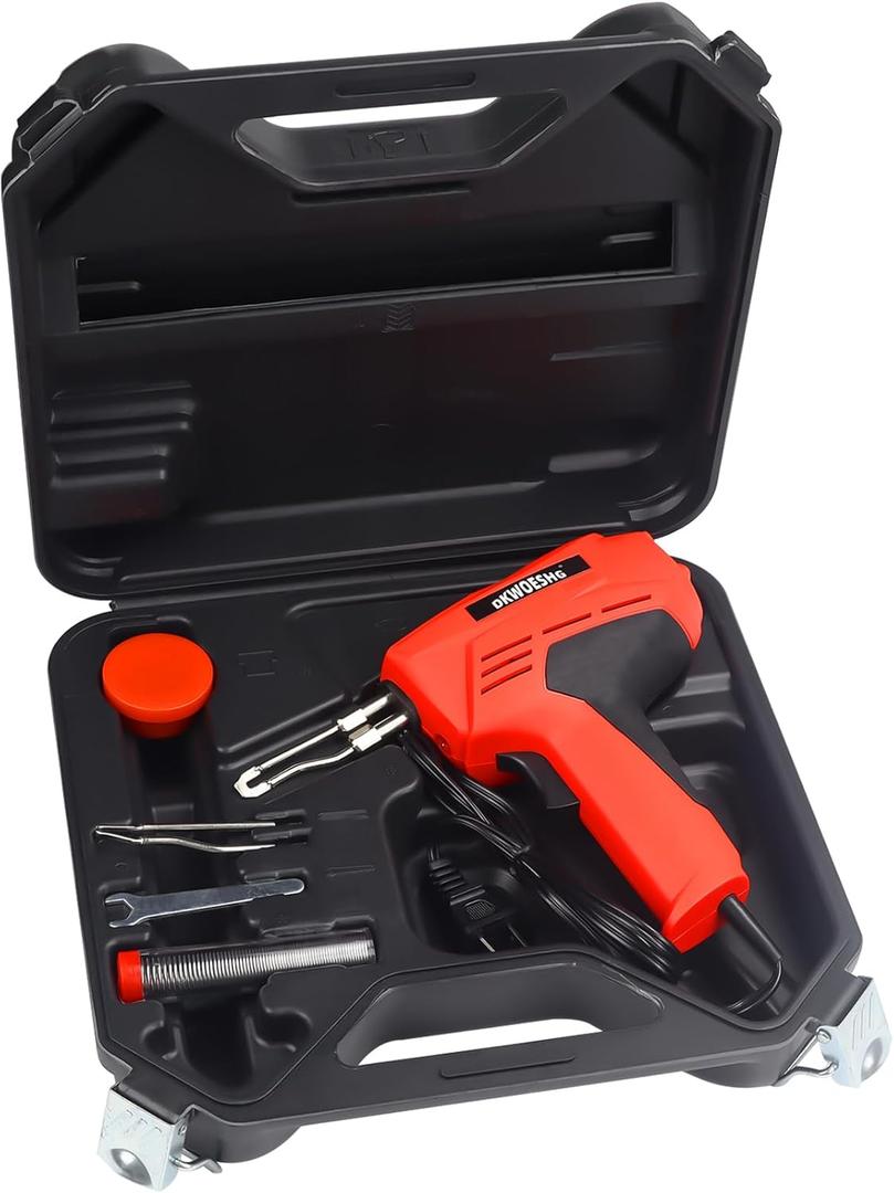 100W Soldering Gun Kit, Instant-Heat 120V AC with 700F Max Temp, Trigger Activated with Work Light, Includes 2 Tips, Solder, Hex Wrench & Plastic Case
