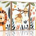 3 Pcs Safari Nursery Canvas Wall Art Tropical Jungle Animals Lion Monkey Giraffe Paintings Pictures Wall Decor Posters Print Artwork for Kid Room Boy's Girl's Room Baby Room Unframed (Orange Color-Poster)