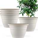 RooTrimmer 5 Pack 10 Inch Plant Pots for Indoor Outdoor, Plastic Floor Planters with Drainage Holes, Lightweight Flower Pots for Home, Patio & Garden(White)
