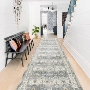 TOPRUUG Washable 2x12 Runner Rug: 12 Ft Hallway Runner Rug Non Slip Washable Kitchen Rugs and Mats Soft Durable Vintage Carpet Runner for Living Room Bedroom Entryway Home Decor (Grey, 2x12)