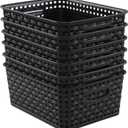 Sandmovie Black Plastic Rattan Storage Baskets, 6 Packs