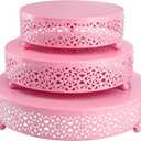 Hedume 3-Piece Metal Cake Stand Set, Pink Round Cake Stand, Dessert Cupcake Pastry Candy Display Plate for Wedding, Birthday Party, Event